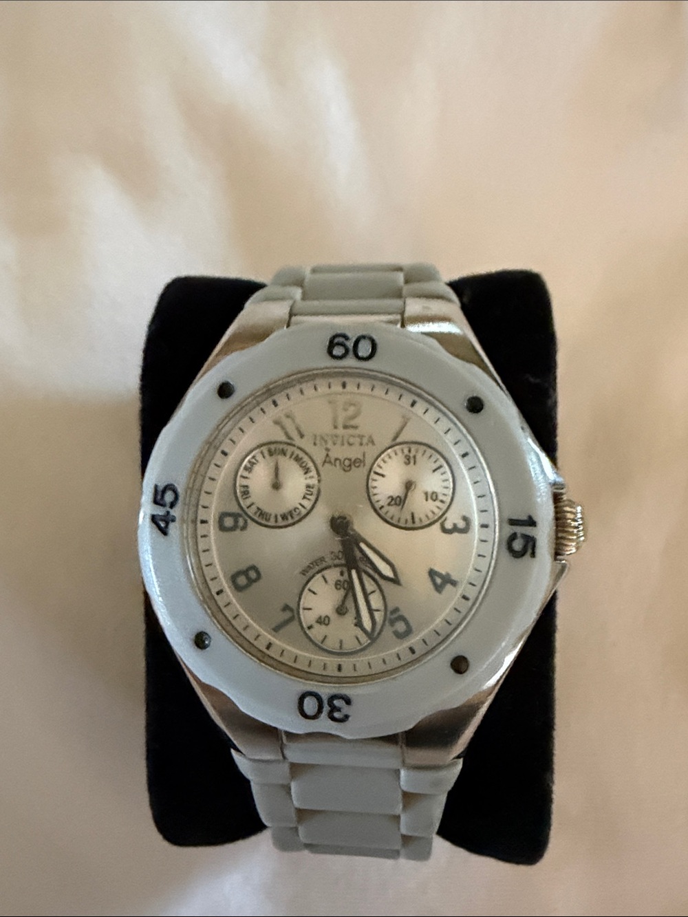 Invicta Angel White and Silver Women's Chronograph Watch W/Gray Silicone Strap
